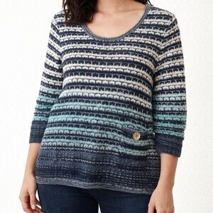 JM Collection Striped Knit Crewneck Sweater